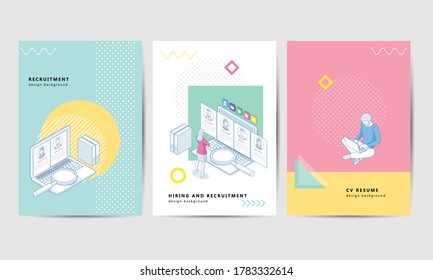 Brochure template layout design. Corporate Business Flyer, Corporate Business Flyer. Isometric hiring and recruitment concept for web page, banner, presentation. Job interview, recruitment agency