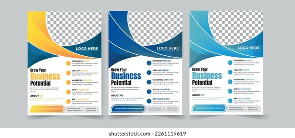 Diseño de diseño de plantilla de folleto. Informe anual del negocio empresarial, catálogo, revista, simulación de volante. Forma de círculo de diseño moderno y brillante