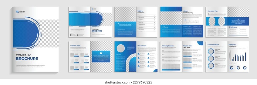 Brochure template layout design, Corporate business presentation guide, Annual report, 16 page minimalist flat geometric business booklet cover template, A4 size.