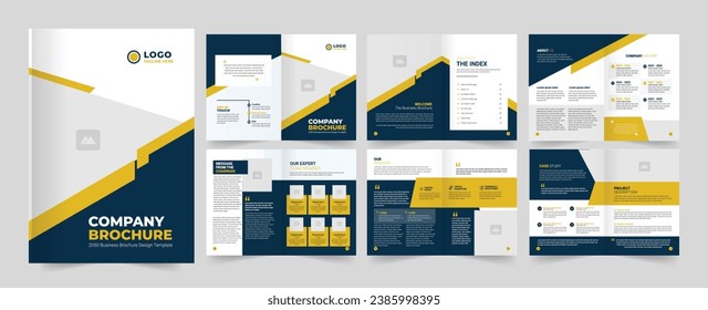 Brochure template layout design, Corporate company profile multi page brochure design, yellow color shape template.