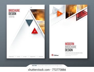 Brochure template layout design. Corporate business annual report, catalog, magazine, flyer mockup. Creative modern bright concept with triangle shapes