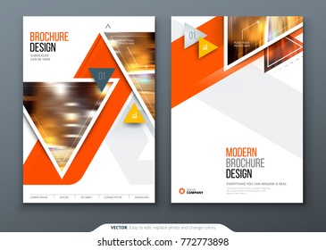 Brochure template layout design. Corporate business annual report, catalog, magazine, flyer mockup. Creative modern bright cover concept with triangles, geometric shapes