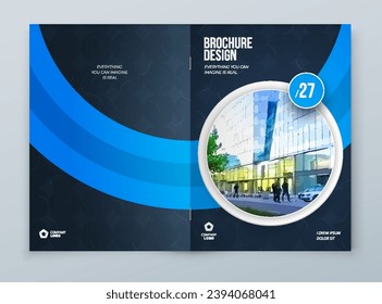 Brochure template layout design. Dark Blue Corporate business annual report, catalog, magazine, flyer mockup. Creative modern bright concept circle round shape