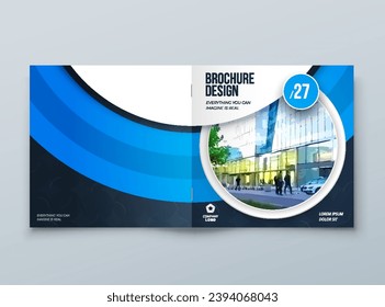 Brochure template layout design. Dark Blue Square Corporate business annual report, catalog, magazine, flyer mockup. Creative modern bright concept circle round shape