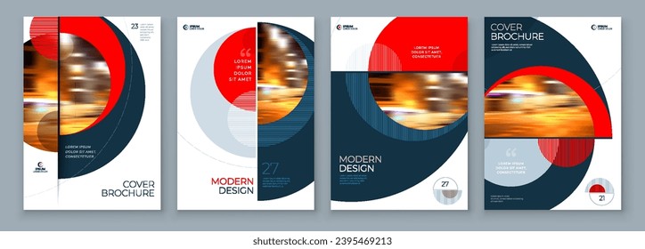 Brochure Template Layout Design Set Corporate Business Annual Report Catalog Magazine Flyer Mockup Creative Modern Bright Concept Circle Round Red Shape