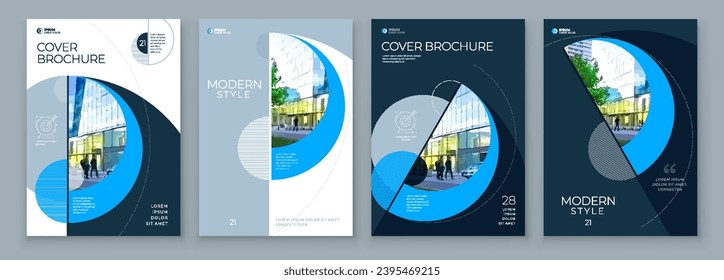 Brochure Template Layout Design Set Corporate Business Annual Report Catalog Magazine Flyer Mockup Creative Modern Bright Concept Circle Round Blue Shape