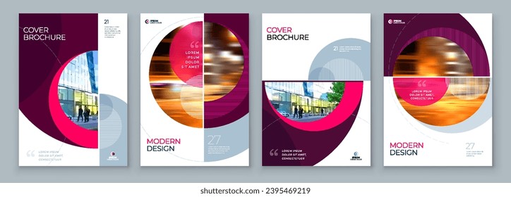 Brochure Template Layout Design Set Corporate Business Annual Report Catalog Magazine Flyer Mockup Creative Modern Bright Concept Circle Round Pink Shape