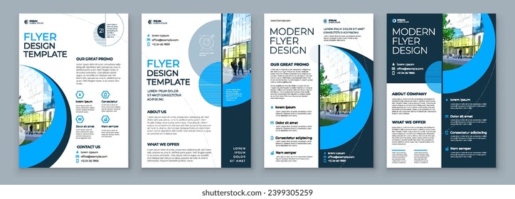 Brochure Template Layout Design Set Corporate Business Annual Report Catalog Magazine Flyer Mockup Creative Modern Bright Concept Circle Round Blue Shape