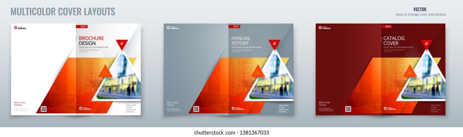 Brochure template layout design with triangles. Corporate business annual report, catalog, magazine, flyer mockup. Creative modern bright concept triangle shape
