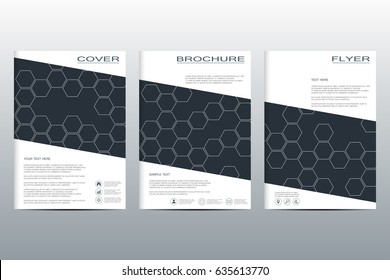 Brochure template layout, flyer, cover, annual report, magazine in A4 size. Hexagonal abstract background. Vector illustration