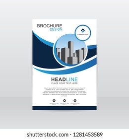 Brochure template layout isolated in clean, cover design, poster, wall sign, annual report, magazine, flyer or booklet in vertical A4 with blue geometric shapes on polygonal background