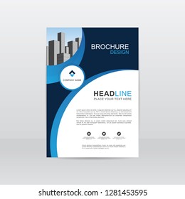 Brochure template layout isolated in clean, cover design, poster, wall sign, annual report, magazine, flyer or booklet in vertical A4 with blue geometric shapes on polygonal background