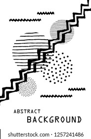 Brochure template layout. Painted abstract art for A4 cover. Design element of annual report, magazine, flyer with black and white textured triangles, rounds, stripes. Vector objects