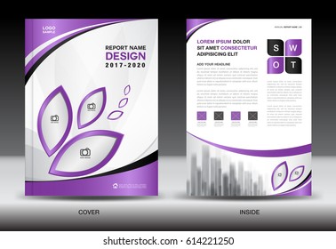 Brochure template layout, Purple cover design, annual report, magazine ads, flyer, advertisement, Book in A4