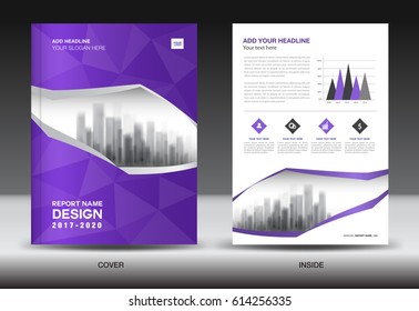 Brochure template layout, Purple cover design annual report, magazine, flyer or booklet in A4, advertisement, catalog, polygon background