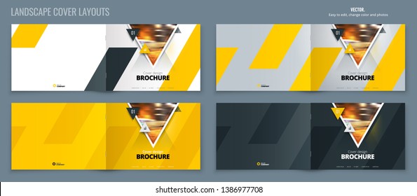 Brochure template layout, yellow cover design annual report, magazine, flyer or booklet in A4 with triangle geometric shapes. Vector Illustration.