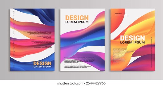 Brochure Template with Magazine Cover for advertising and company branding. Fluid vibrant waves with bold typography and gradient backgrounds. A4 format for flyers and posters