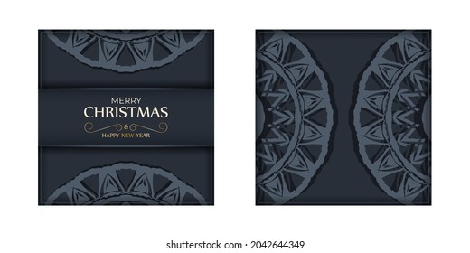 Brochure template Merry christmas and Happy new year in dark blue with vintage blue pattern