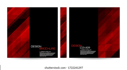 Brochure template with red striped overlapping diagonal triangles. Magazine, poster, book, presentation, advertising. Cover design your text