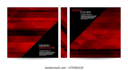 Brochure template with red striped overlapping diagonal triangles. Magazine, poster, book, presentation, advertising. Cover design your text