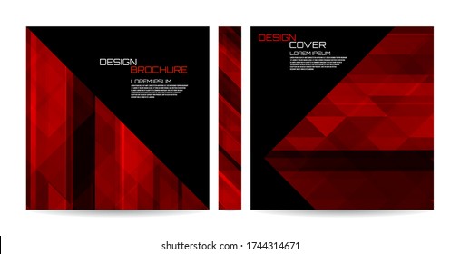 Brochure template with red striped overlapping diagonal triangles. Magazine, poster, book, presentation, advertising. Cover design your text