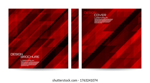 Brochure template with red striped overlapping diagonal triangles. Magazine, poster, book, presentation, advertising. Cover design your text