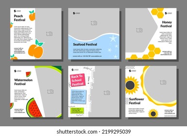 Brochure Template Set. Peach And Seafood Festival, Honey And Watermelon Fes, Back To School And Sunflower Fest.