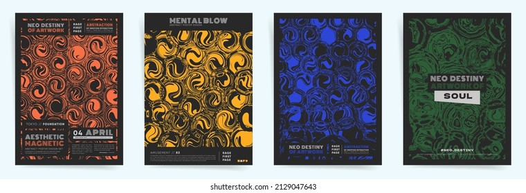 Conjunto de plantillas de folleto con fondo de formas redondeadas. Fondos de carátula para el diseño de pancartas, carteles o folletos. Resumen de tinta vectorial fondo futurista con fondo salpicado de color de agua líquido.