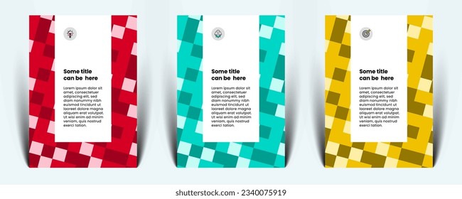 Plantilla de folleto con textura cuadrada y 3 variantes de color. Ilustración del vector