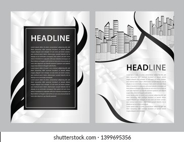 Brochure template vector, business flyer design, magazine layout a4, annual report, catalog, leaflet, booklet, graphic design, printing, advertisement, presentation, black and white background