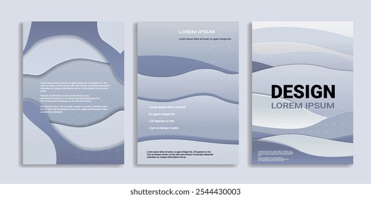 Brochure Template with Wave Design for business and corporate branding. Soft blue tones with layered wave patterns and subtle text overlays. A4 format for flyers and presentations