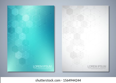 Brochure templates or cover book, page layout, flyer design with abstract background of hexagons pattern.