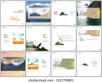 Brochure templates. Covers design templates for square flyer, leaflet, brochure, report, presentation, advertising. Background for tourist camp, nature tourism, camping. Aadventure design concept.