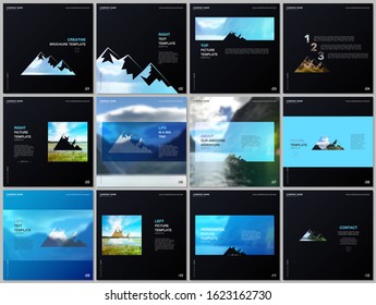 Brochure templates. Covers design templates for square flyer, leaflet, brochure, report, presentation, advertising. Background for tourist camp, nature tourism, camping. Aadventure design concept.