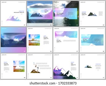 Brochure templates. Covers design templates for square flyer, leaflet, brochure, report, presentation, advertising. Background for tourist camp, nature tourism, camping. Aadventure design concept.