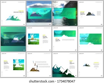 Brochure templates. Covers design templates for square flyer, leaflet, brochure, report, presentation, advertising. Background for tourist camp, nature tourism, camping. Aadventure design concept.