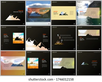 Brochure templates. Covers design templates for square flyer, leaflet, brochure, report, presentation, advertising. Background for tourist camp, nature tourism, camping. Aadventure design concept.