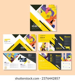 Brochure templates human activities sketch colorful classic design