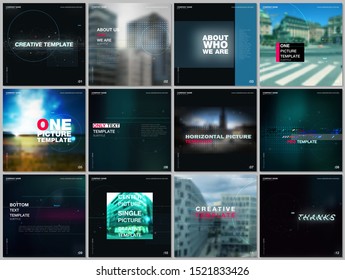 Brochure templates with lines, dots and circles. Covers design templates for electronic music festival square flyer, leaflet, brochure, report, presentation, advertising. Electro music party concept.