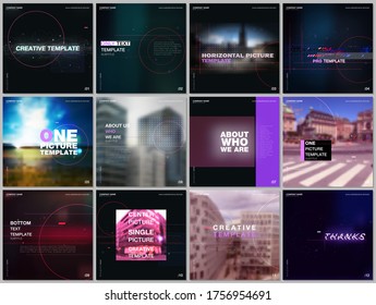 Brochure templates with lines, dots and circles. Covers design templates for electronic music festival square flyer, leaflet, brochure, report, presentation, advertising. Electro music party concept.