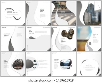 Brochure templates with trendy colorful circles, round shapes. Travel covers design templates for square flyer, leaflet, brochure, report, presentation, blog, social media advertising, online promo.