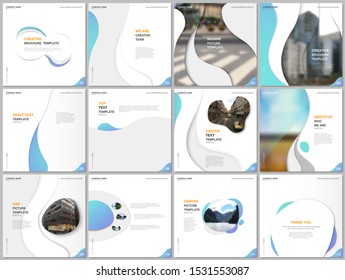 Brochure templates with trendy colorful circles, round shapes. Travel covers design templates for square flyer, leaflet, brochure, report, presentation, blog, social media advertising, online promo.