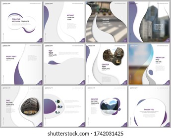 Brochure templates with trendy colorful circles, round shapes. Travel covers design templates for square flyer, leaflet, brochure, report, presentation, blog, social media advertising, online promo.