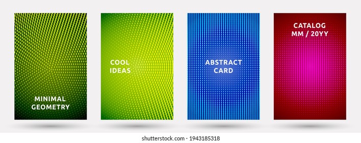 Conjunto de vectores de plantillas de folletos. Fundas de patrón de semitono frío. Diseño geométrico de las páginas iniciales de textura de semitono de puntos. Los diseños de página de los fondos de degradado. Los puntos de nise son como fondo de textura.