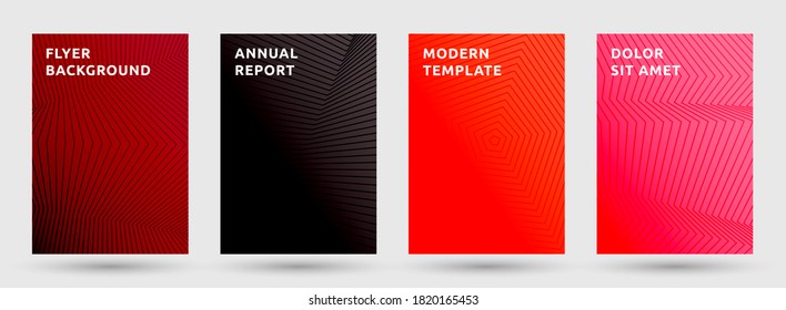 Brochure templates vector set. Futuristic halftone pattern covers. Title pages with halftone lines texture geometric design. Gradient broken lines cover page layouts. Parallel stripes geometry.