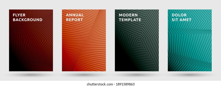 Brochure templates vector set. Modern halftone pattern covers. Title pages with halftone lines texture geometric design. Gradient broken lines cover page layouts. Parallel stripes geometry.