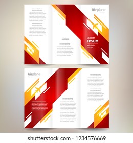 Brochure Tri-fold design template airplane red color