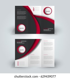 Brochure tri-fold design template for business, education, advertisement. Trifold booklet editable printable vector illustration. Black and red color.