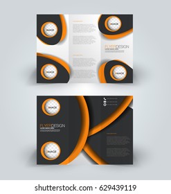 Brochure tri-fold design template for business, education, advertisement. Trifold booklet editable printable vector illustration. Black and orange color.