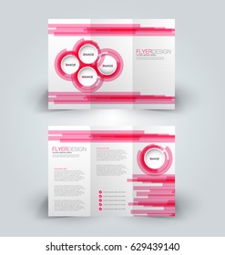 Brochure tri-fold design template for business, education, advertisement. Trifold booklet editable printable vector illustration. Pink color.